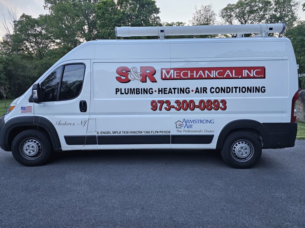 S&R Mechanical fleet lettering on a white Ram ProMaster van, Hackettstown NJ