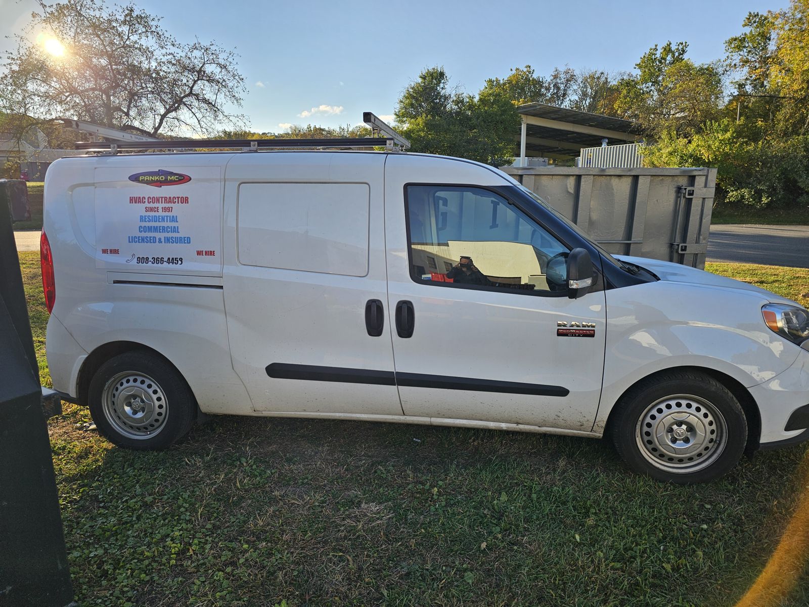 Panko MC LLC Ram ProMaster City van before, side view, with the old sign panel lettering, Hackettstown NJ